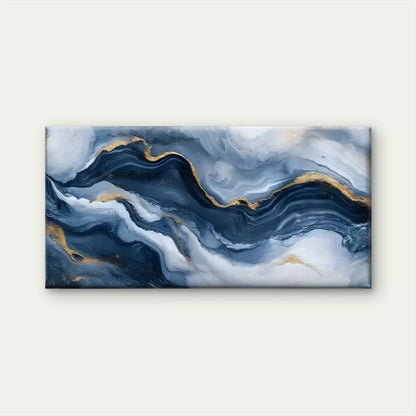 Blue And Golden Marble Abstract Wall Art Canvas Office Home Room Framed 120x60cm