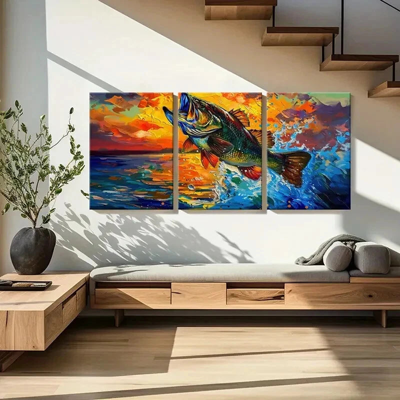 3pcs Colorful Fish Abstract Ocean Art Sunset Metal Print Ready to Hang Art - Bella Home Decor