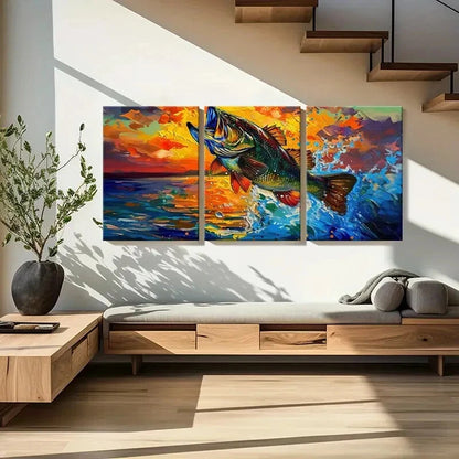 3pcs Colorful Fish Abstract Ocean Art Sunset Metal Print Ready to Hang Art - Bella Home Decor
