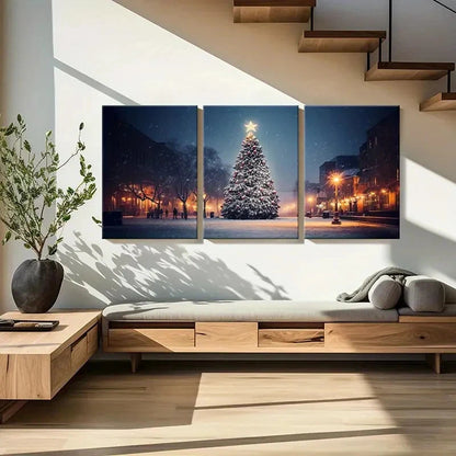3pcs Snow Scene Christmas Tree Painting Wall Art Set Canvas Framed 60x90cm - High Quality Print 100% Australian Made Wall Canvas Ready to Hang