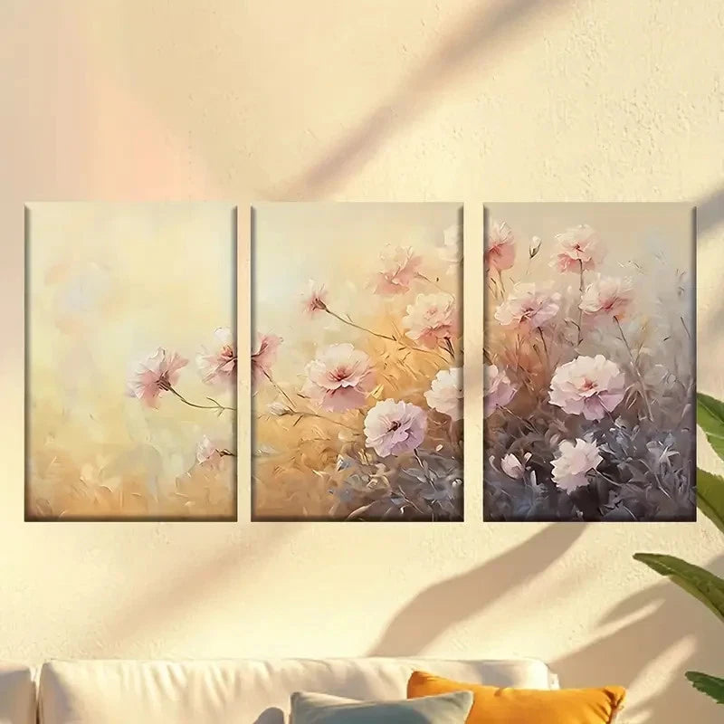 3pcs Painting of Flowers in a Field  Wall Art Set Canvas Framed 40x60cm - High Quality Print 100% Australian Made Wall Canvas Ready to Hang