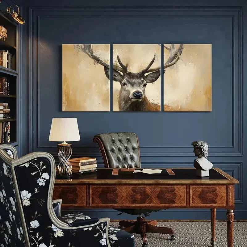 3pcs Nature Inspired Brown Antlers Forest Metal Print Ready to Hang Art