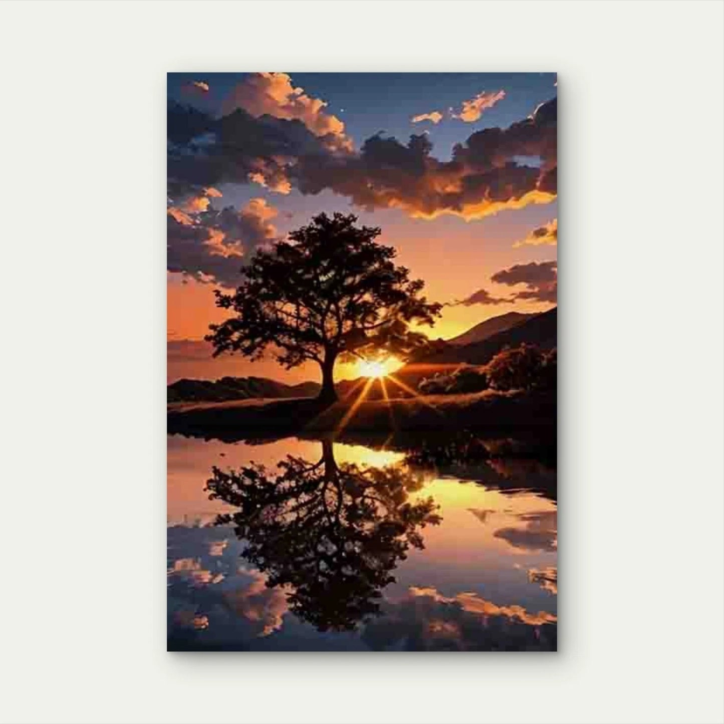 Landscape with Vibrant Sky & Calm Lake Metal Print Ready to Hang