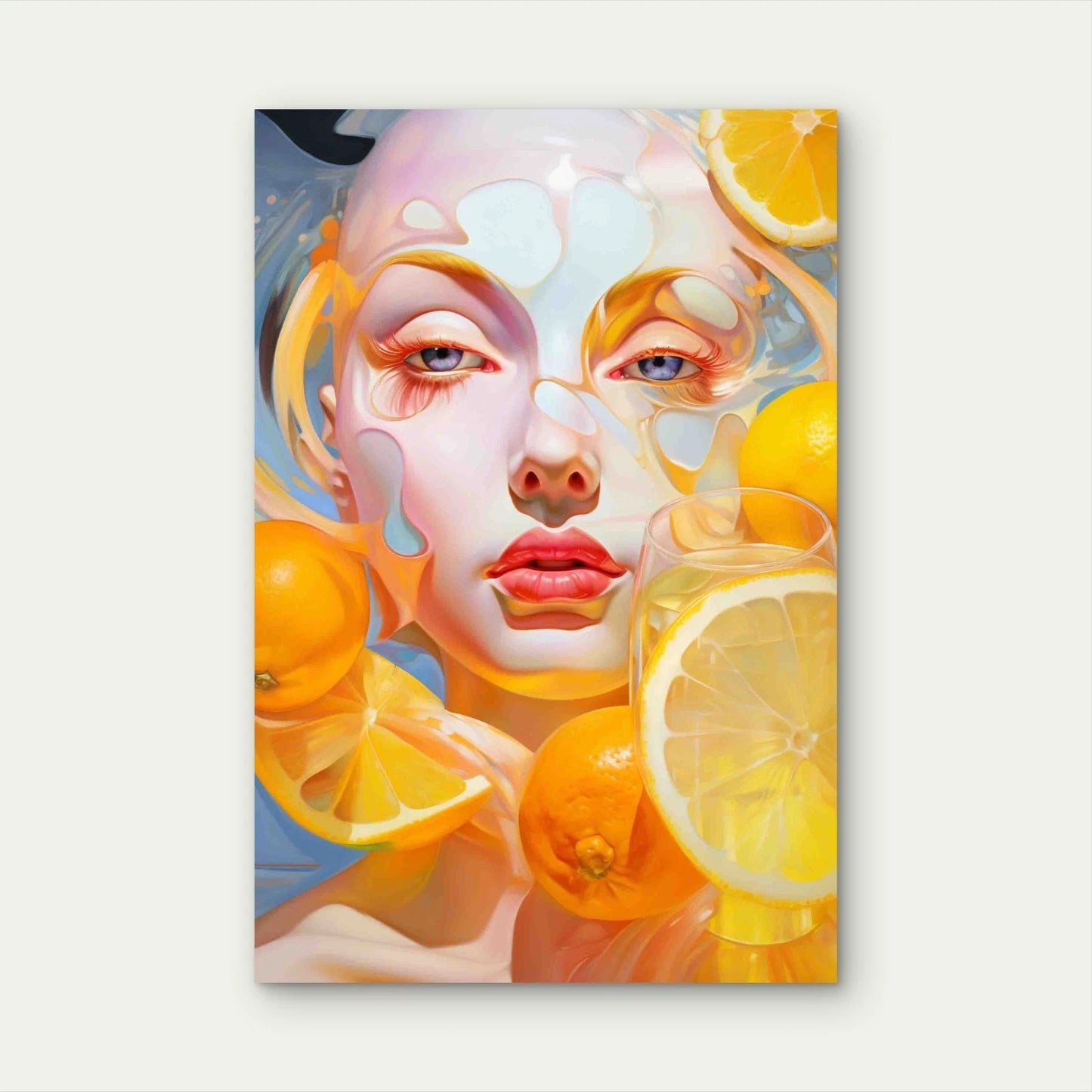 Female Face with Vibrant Orange and Yellow Tones Metal Print Ready to Hang