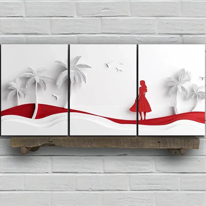 3pcs Abstract Coconut Trees Beach Metal Print Ready to Hang Art - Bella Home Decor
