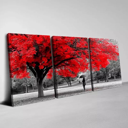 3pcs Beautiful Red Tree Painting with Women Wall Art Set Canvas Framed 40x60cm - High Quality Print 100% Australian Made Wall Canvas Ready to Hang