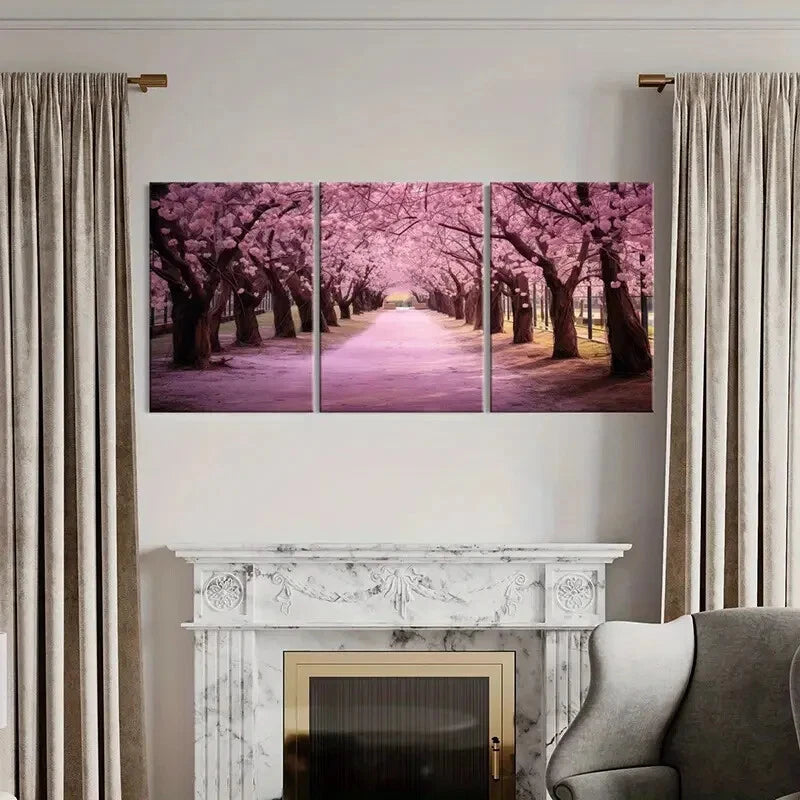 3pcs Cherry Blossoms Pink Pathway Nature Metal Print Ready to Hang Art - Bella Home Decor