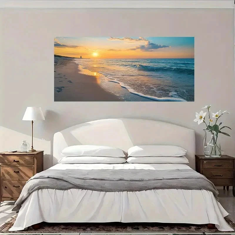Beach Sunset Ocean View Wall Art Canvas Office Home Room Framed 120x60cm