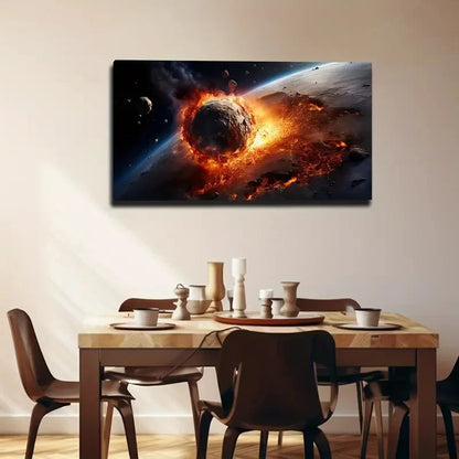 Dramatic Asteroid Impact Scene Wall Art Canvas Office Home Room Framed 120x60cm