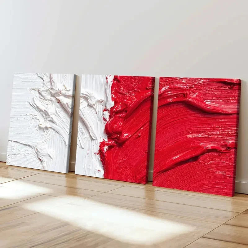 3pcs Abstract Red White Contrast Design Wall Art Set Canvas Framed 60x90cm - High Quality Print 100% Australian Made Wall Canvas Ready to Hang - Bella Home Decor