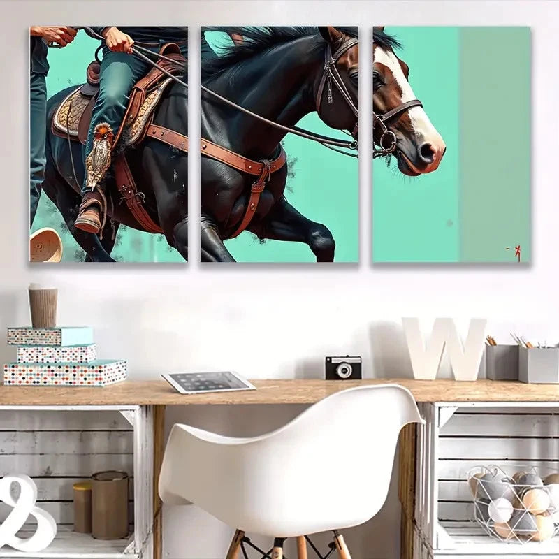 3pcs Western Cowboy on Horseback ART  Wall Art Set Canvas Framed 60x90cm - High Quality Print 100% Australian Made Wall Canvas Ready to Hang - Bella Home Decor