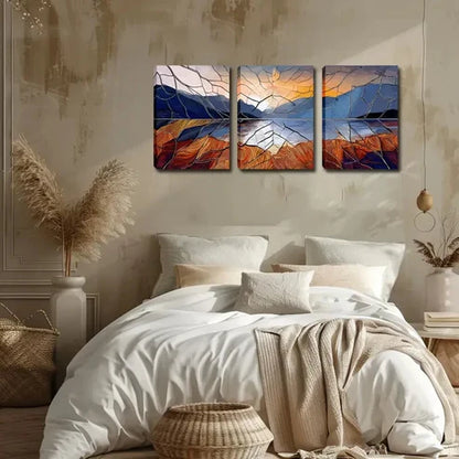 3pcs Cracked Sunrise Over a Mountain Lake Wall Art Set Wall Art Canvas Unframed - High Quality Print 100% Australian Made Wall Canvas - Bella Home Decor