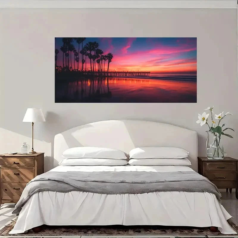 Beach Sunset Palm Trees Wall Art Canvas Office Home Room Framed 120x60cm