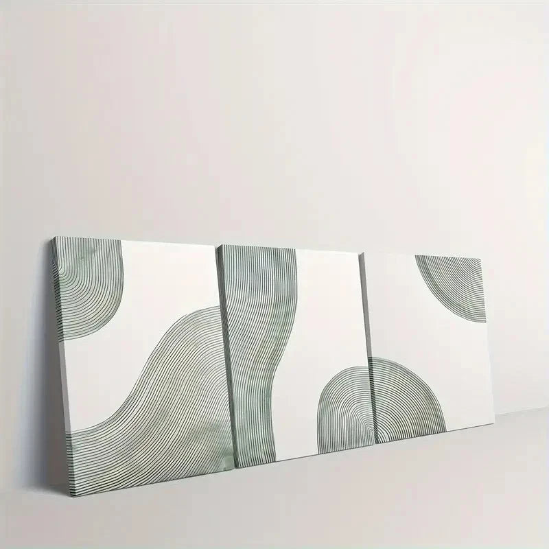 3pcs Green Abstract Line Dining Room Office GW Wall Art Set Canvas Framed 50x70cm - High Quality Print 100% Australian Made Wall Canvas Ready to Hang - Bella Home Decor