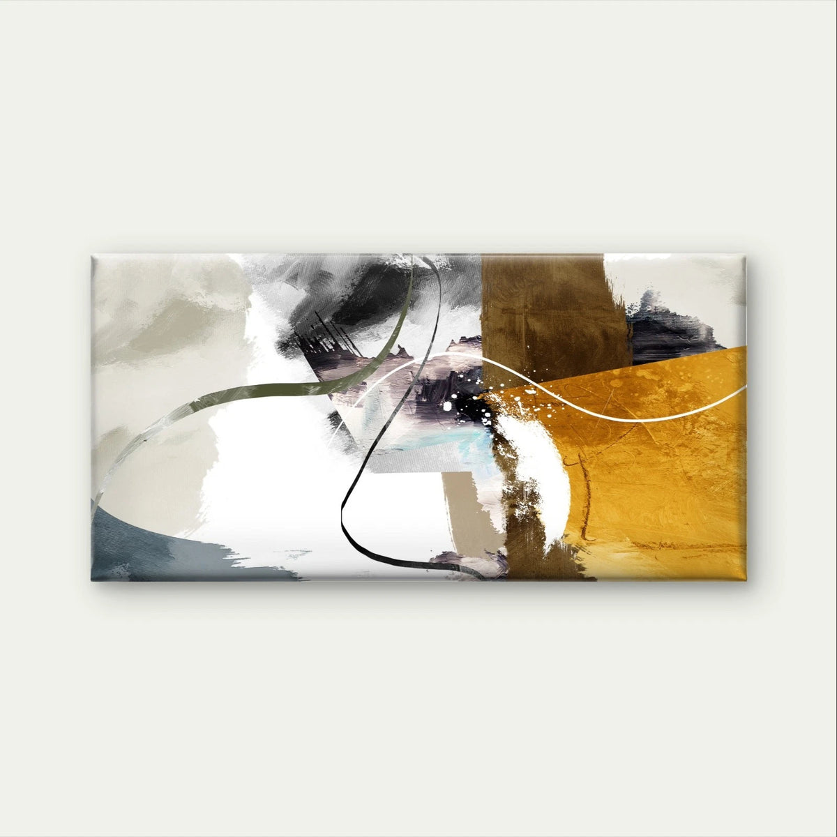 Yellow & Grey Modern Textured Wall Art Canvas Office Home Framed 120x60cm