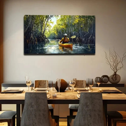 Tropical Rainforest Kayak River Wall Art Canvas Office Home Room Framed 120x60cm