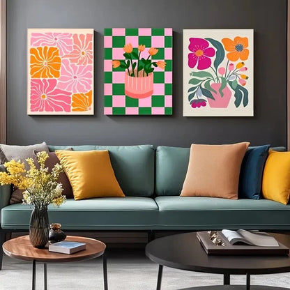 3pcs Vibrant Floral Colorful Abstract Style Metal Print Ready to Hang Art