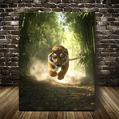 Tiger Running in Peaceful Painting 40x60cm Metal Print Ready to Hang - Bella Home Decor