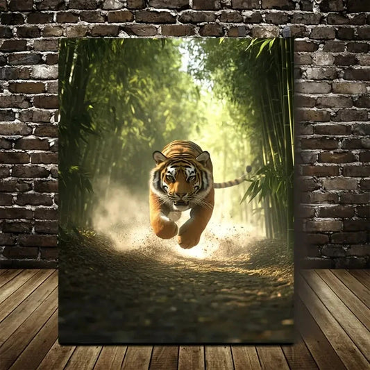 Tiger Running in Peaceful Painting 40x60cm Metal Print Ready to Hang - Bella Home Decor