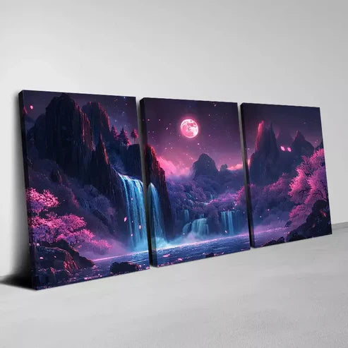 3pcs Enchanting Cherry Blossoms and Waterfalls Wall Art Canvas Unframed - High Quality Print 100% Australian Made Wall Canvas