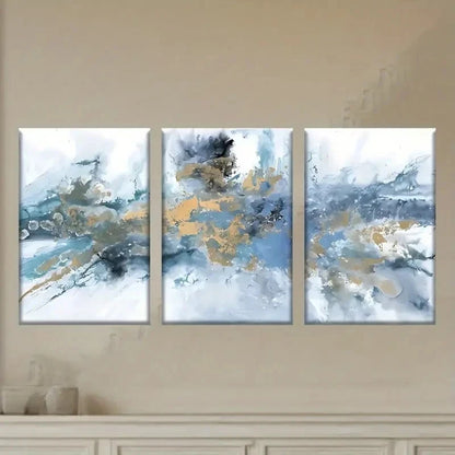 3pcs Blue & Golden Swirls, Modern Wall Art Set Canvas Framed 60x90cm - High Quality Print 100% Australian Made Wall Canvas Ready to Hang - Bella Home Decor