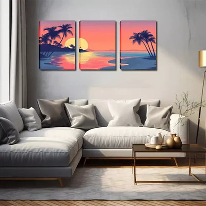 3pcs Romantic Palm Trees & Ocean View Wall Art Set Canvas Unframed - High Quality Print 100% Australian Made Wall Canvas