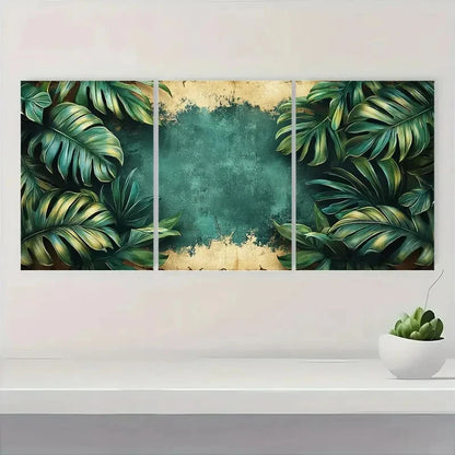 3pcs Tropical Jungle Palm Leaf Grunge Style Metal Print Ready to Hang Art - Bella Home Decor