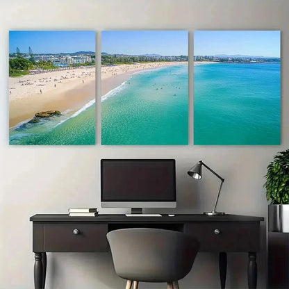 3pcs Vibrant Australia Poster Mooloolaba Perfect Wall Art Set Canvas Framed 50x70cm - High Quality Print 100% Australian Made Wall Canvas Ready to Hang