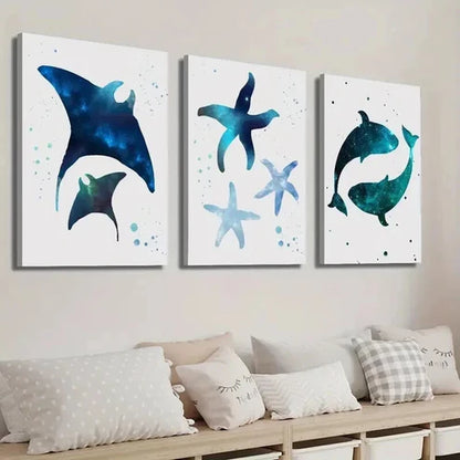 3pcs Manta Ray Nebula Starfish Whale Starry Sky Wall Art Set Canvas Unframed - High Quality Print 100% Australian Made Wall Canvas