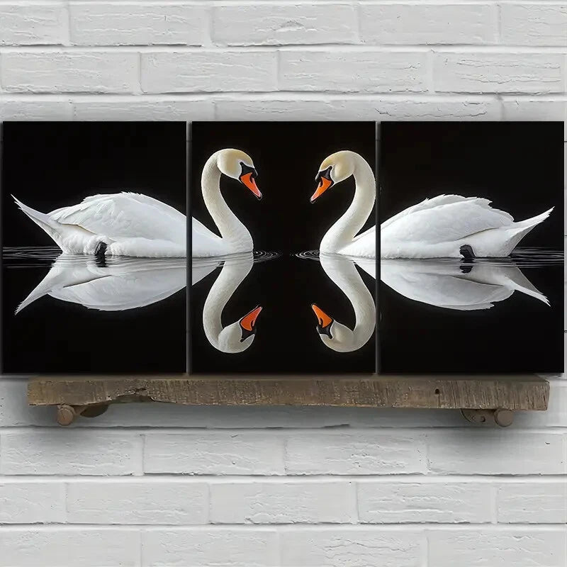 3pcs Black and White Swan Bird Metal Print Ready to Hang Art - Bella Home Decor