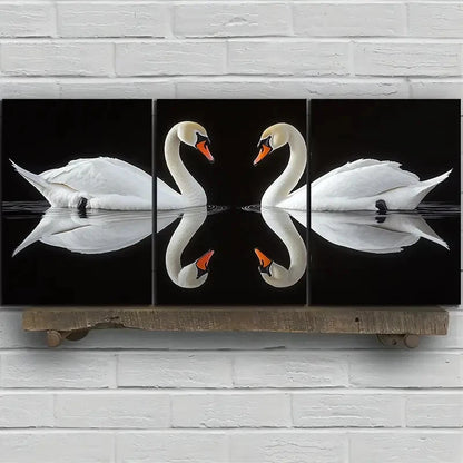 3pcs Black and White Swan Bird Metal Print Ready to Hang Art - Bella Home Decor