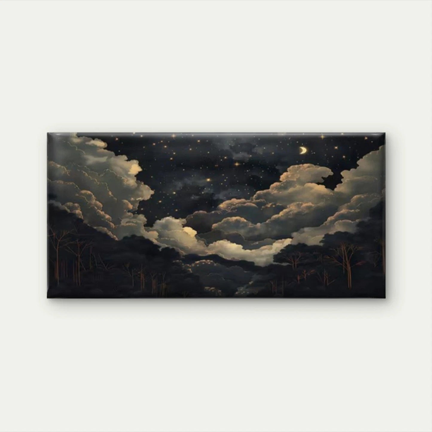 Night Moon & Golden Cloud Wall Art Canvas Office Home Room Framed 120x60cm