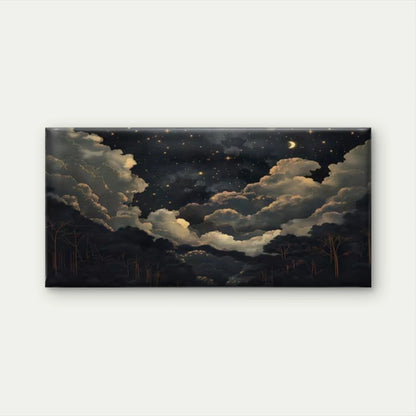 Night Moon & Golden Cloud Wall Art Canvas Office Home Room Framed 120x60cm