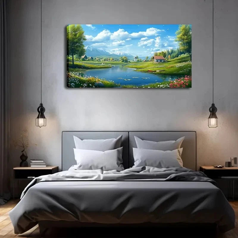 Serene Lake With Lilies Mount Wall Art Canvas Office Home Room Framed 120x60cm