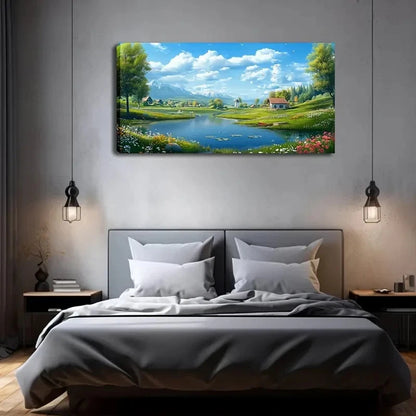 Serene Lake With Lilies Mount Wall Art Canvas Office Home Room Framed 120x60cm