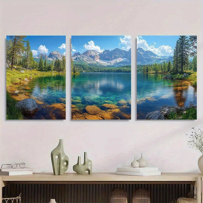 3pcs Mountain Lake Nature Scenery Metal Print Ready to Hang Art - Bella Home Decor
