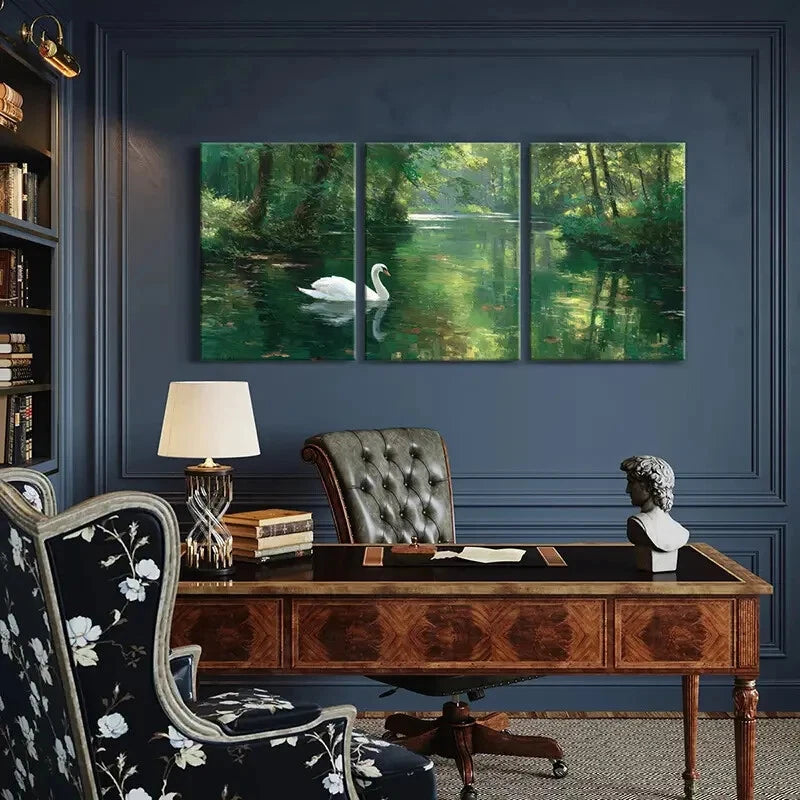 3pcs Enchanting Swan Lake Forest Reflections Metal Print Ready to Hang Art - Bella Home Decor