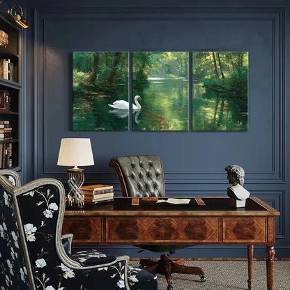 3pcs Enchanting Swan Lake Forest Reflections Metal Print Ready to Hang Art - Bella Home Decor