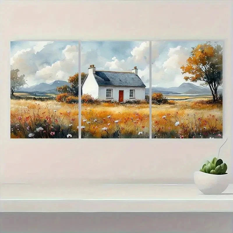 3pcs Countryside Mayo County Pastoral White House Metal Print Ready to Hang Art - Bella Home Decor