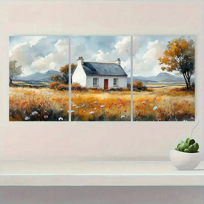 3pcs Countryside Mayo County Pastoral White House Metal Print Ready to Hang Art - Bella Home Decor