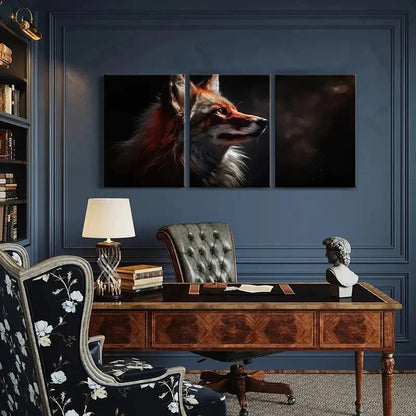 3pcs Animal Art Fox Dark Background Metal Print Ready to Hang Art - Bella Home Decor
