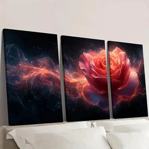 3pcs Magical Rose Red Roses & Cosmic  Wall Art Set Canvas Framed 40x60cm - High Quality Print 100% Australian Made Wall Canvas Ready to Hang