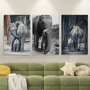 3pcs Realistic Elephant Family Wall Art Set Canvas Unframed - High Quality Print 100% Australian Made Wall Canvas