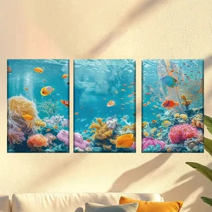 3pcs Coral Reef Canvas Vibrant Marine Life Wall Art Set Canvas Framed 60x90cm - High Quality Print 100% Australian Made Wall Canvas Ready to Hang - Bella Home Decor