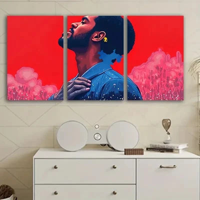 3pcs Man Looking Up With Red Background Wall Art Set Canvas Framed 50x70cm - High Quality Print 100% Australian Made Wall Canvas Ready to Hang