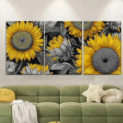 3pcs Sunflower At Sunrise Minimal Floral Wall Art Set Canvas Framed 40x60cm - High Quality Print 100% Australian Made Wall Canvas Ready to Hang