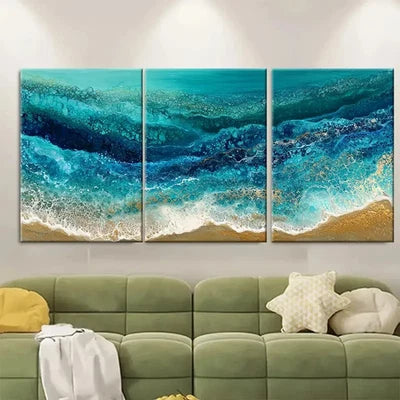3pcs Emerald Beach Seascape Art Canvas Wall Decor Wall Art Set Canvas Framed 50x70cm - High Quality Print 100% Australian Made Wall Canvas Ready to Hang