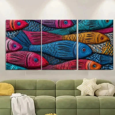 3pcs Mombasa Fish Kenya Travel Marine Print Wall Art Set Canvas Framed 50x70cm - High Quality Print 100% Australian Made Wall Canvas Ready to Hang