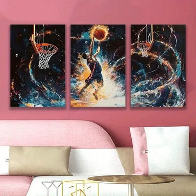 3pcs Basketball Player In Action Wall Art Set Canvas Framed 60x90cm - High Quality Print 100% Australian Made Wall Canvas Ready to Hang - Bella Home Decor