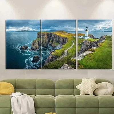 3pcs Neist Point Lighthouse Coastal Wall Art Set Canvas Framed 40x60cm - High Quality Print 100% Australian Made Wall Canvas Ready to Hang